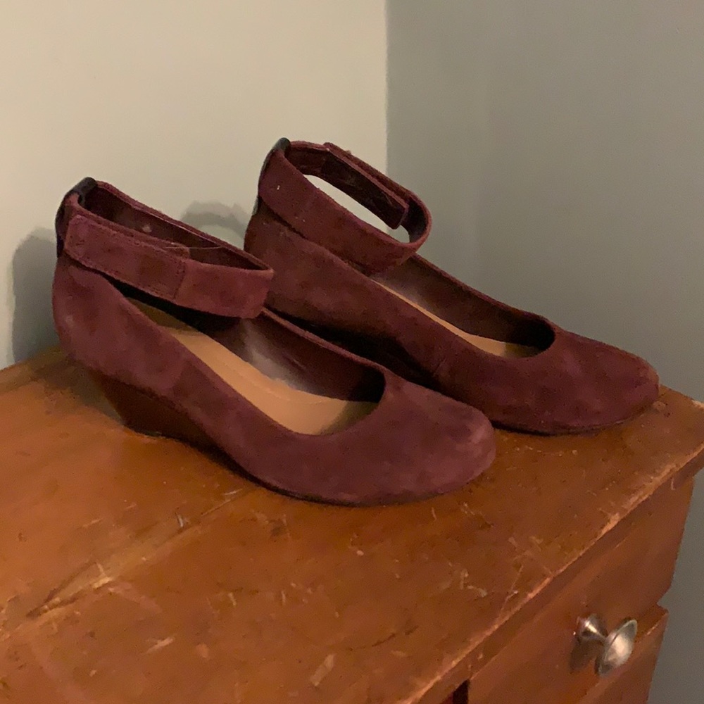 Suede wedge heels with ankle strap